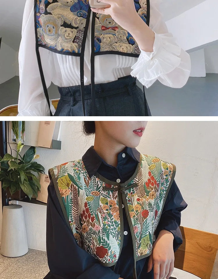 Vests Women Embroidery Lace-up Chic Vintage