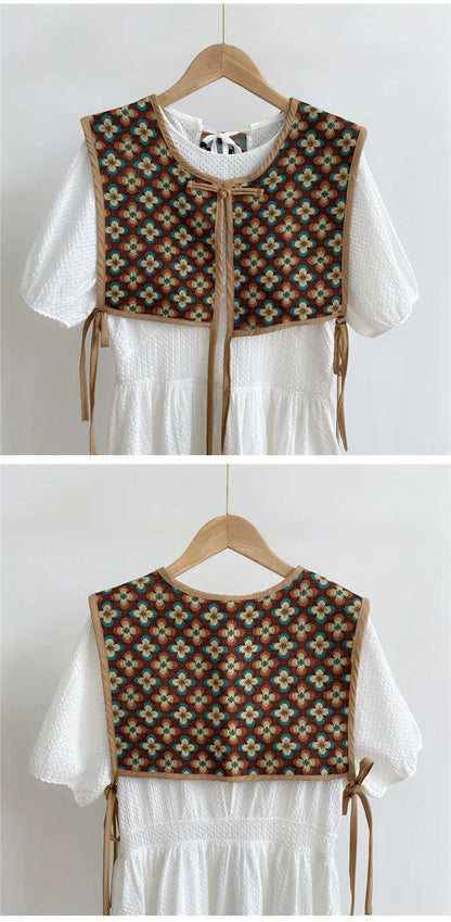 Vests Women Embroidery Lace-up Chic Vintage
