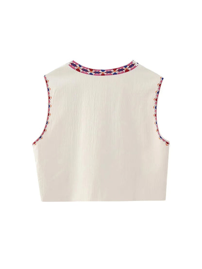 2025 Women Fashion Floral Embroidery Vest Vintage Sleeveless