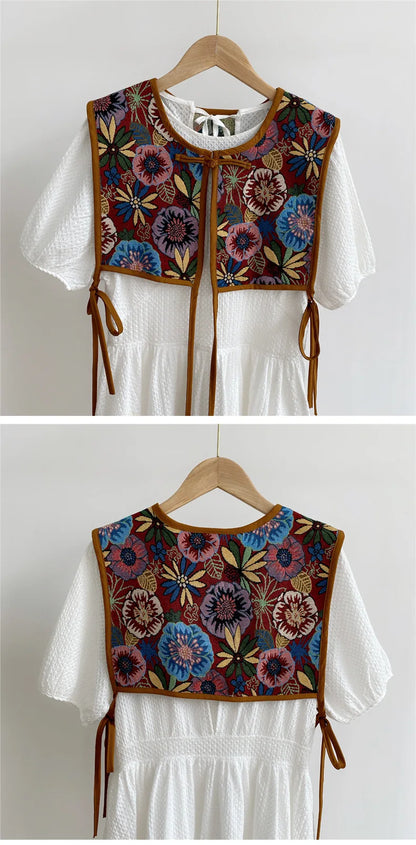 Vests Women Embroidery Lace-up Chic Vintage