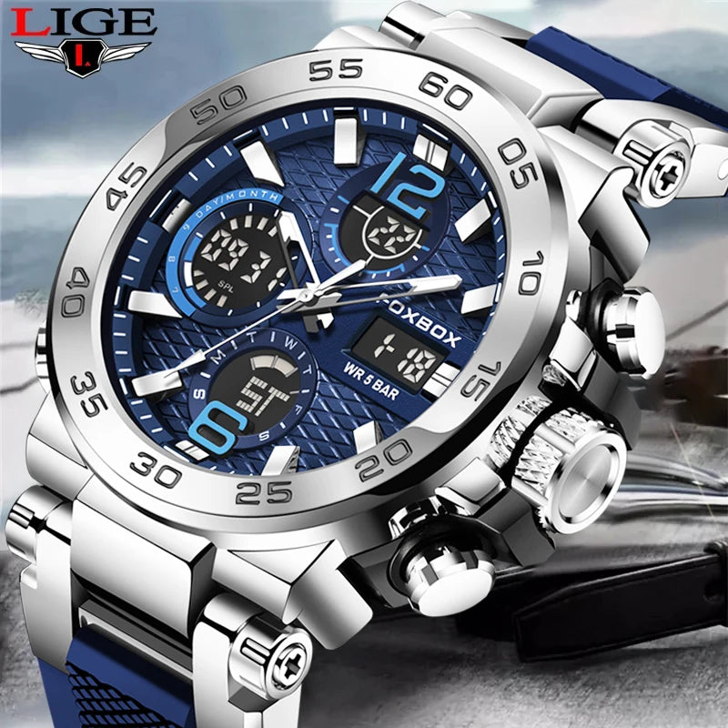 LIGE New Watches For Men 50M Waterproof Clock Alarm