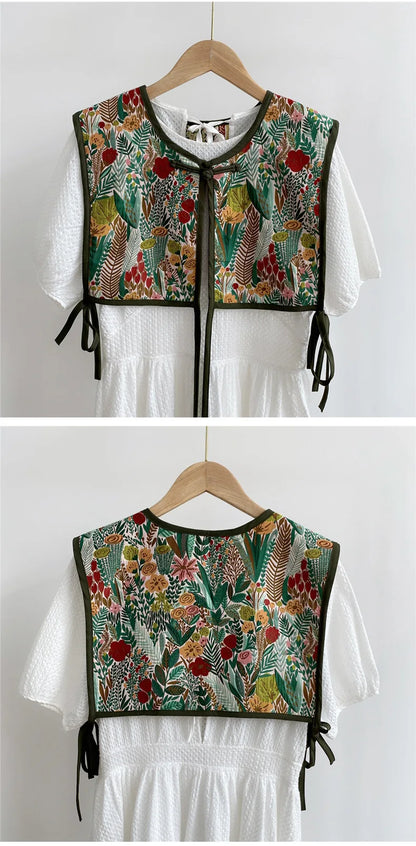 Vests Women Embroidery Lace-up Chic Vintage