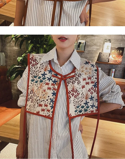 Vests Women Embroidery Lace-up Chic Vintage
