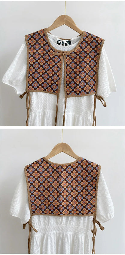 Vests Women Embroidery Lace-up Chic Vintage