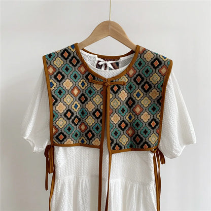 Vests Women Embroidery Lace-up Chic Vintage