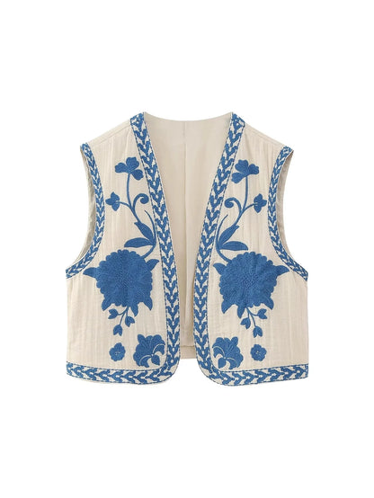 2025 Women Fashion Floral Embroidery Vest Vintage Sleeveless