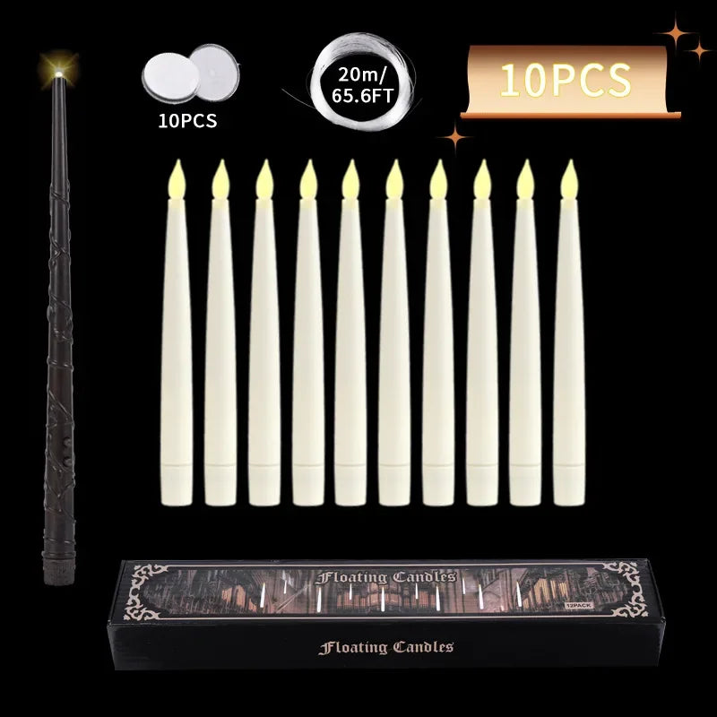 12/10 PCS LED Floating Candles with Magic Wand Flameless