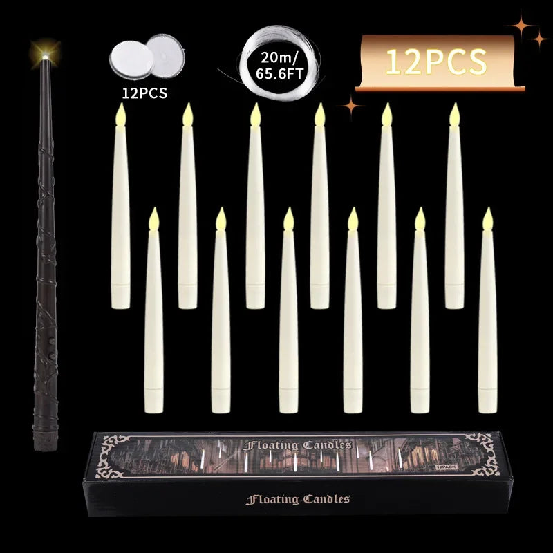 12/10 PCS LED Floating Candles with Magic Wand Flameless