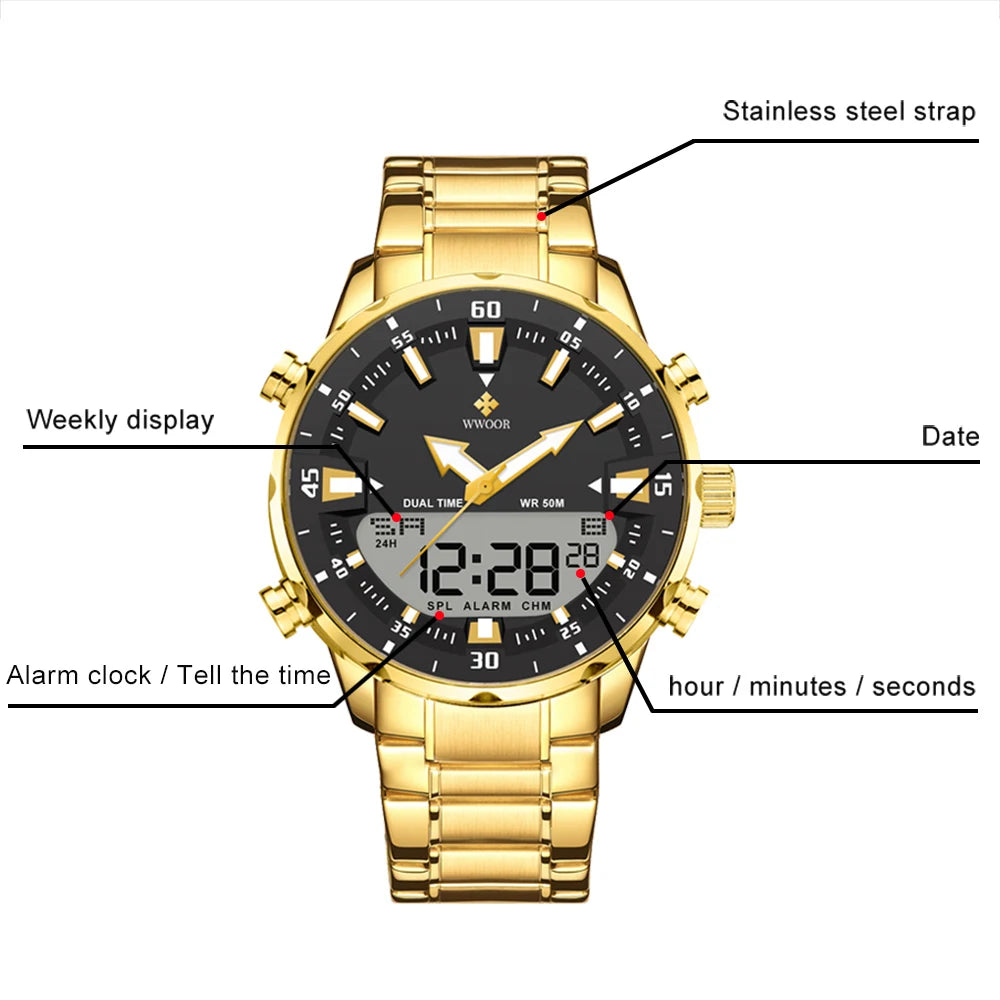 WWOOR New Luxury Digital Watch For Men Sports Big Watches