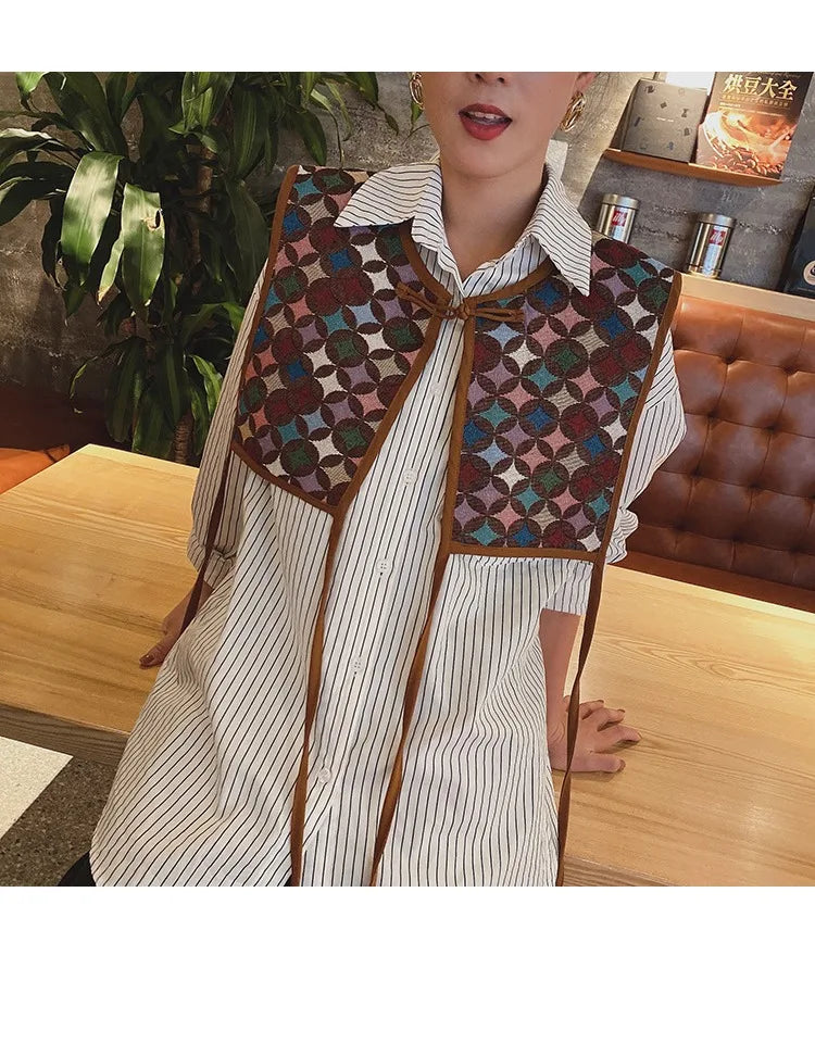 Vests Women Embroidery Lace-up Chic Vintage