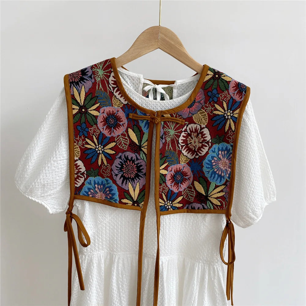 Vests Women Embroidery Lace-up Chic Vintage