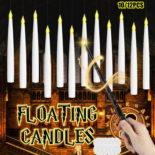 12/10 PCS LED Floating Candles with Magic Wand Flameless