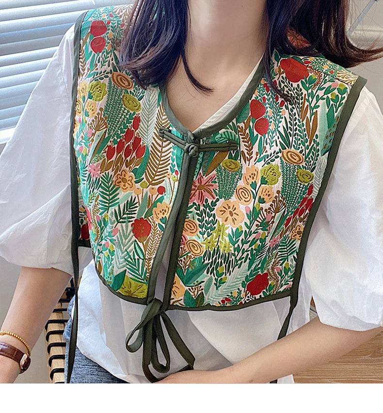 Vests Women Embroidery Lace-up Chic Vintage