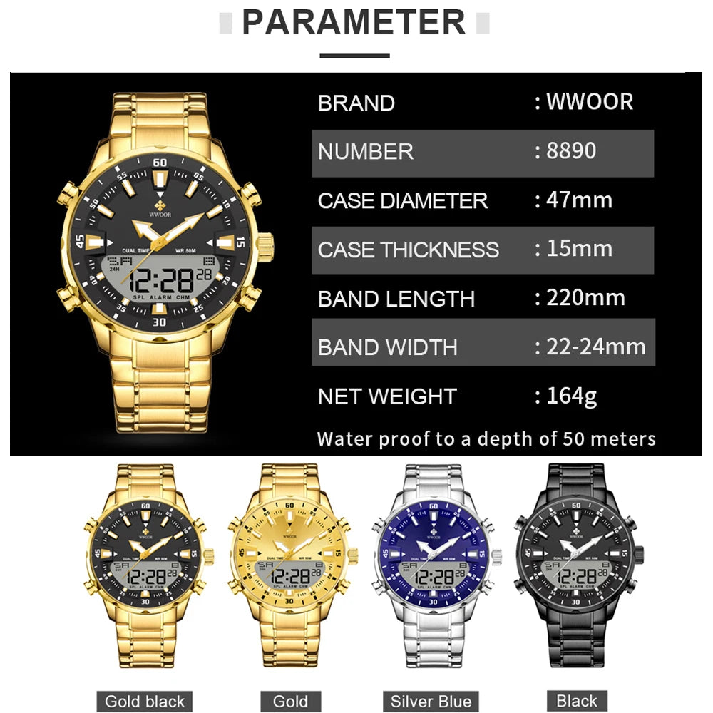 WWOOR New Luxury Digital Watch For Men Sports Big Watches