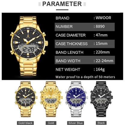 WWOOR New Luxury Digital Watch For Men Sports Big Watches