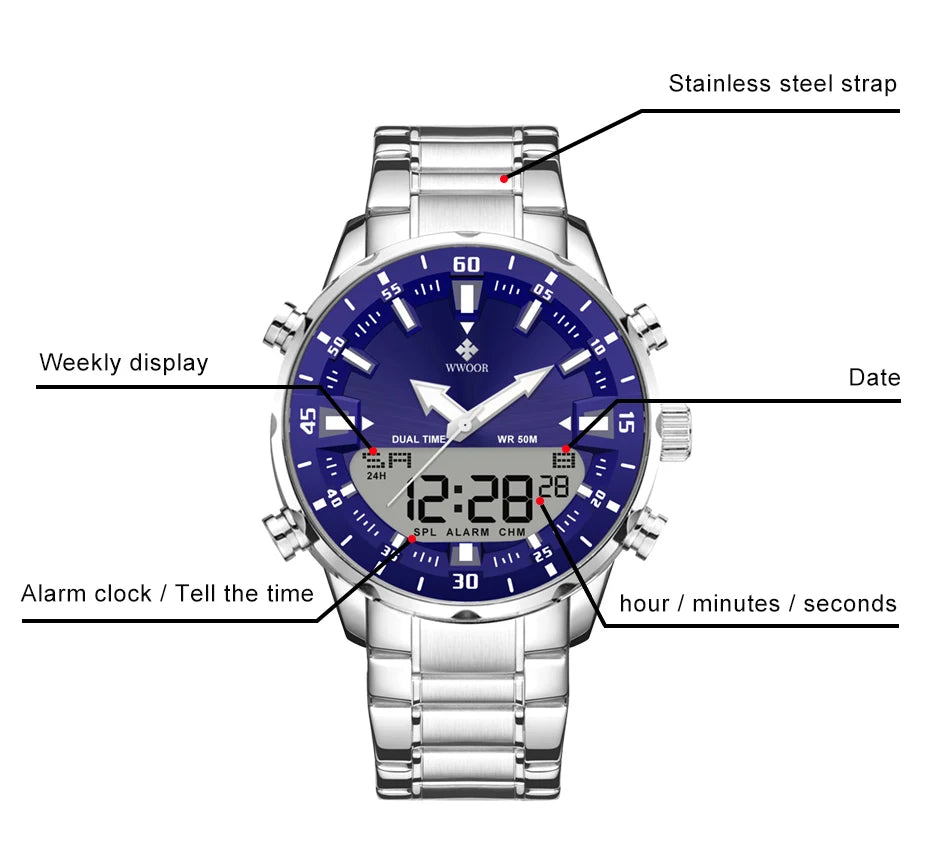 WWOOR New Luxury Digital Watch For Men Sports Big Watches