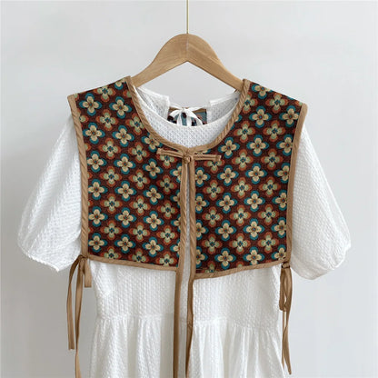 Vests Women Embroidery Lace-up Chic Vintage