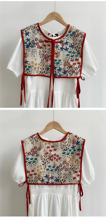 Vests Women Embroidery Lace-up Chic Vintage