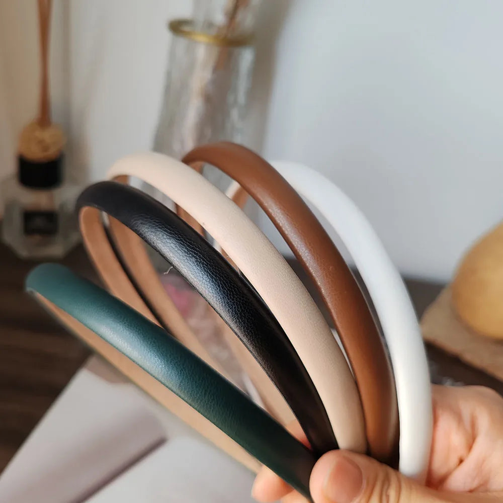 Fashion PU Solid Good Bezel Headwear Women Headband Girls Vintage Hair Bands Hairband Hoop for Holiday Party Hair Accessories