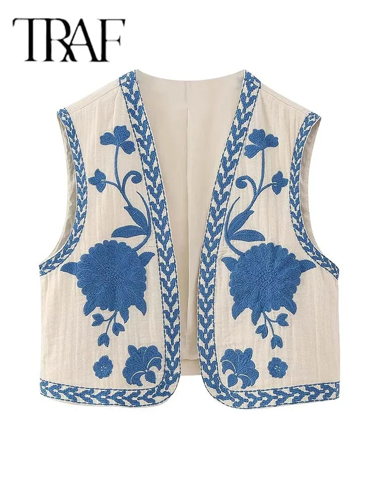 2025 Women Fashion Floral Embroidery Vest Vintage Sleeveless