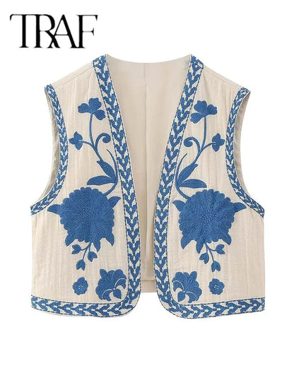 2025 Women Fashion Floral Embroidery Vest Vintage Sleeveless