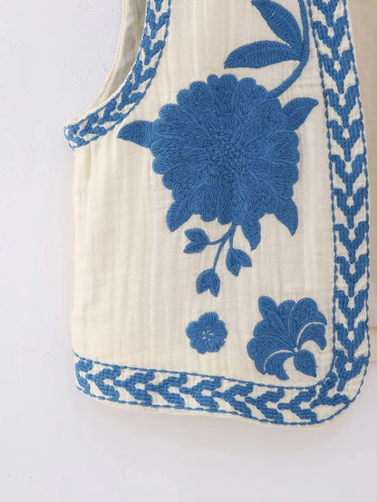 2025 Women Fashion Floral Embroidery Vest Vintage Sleeveless