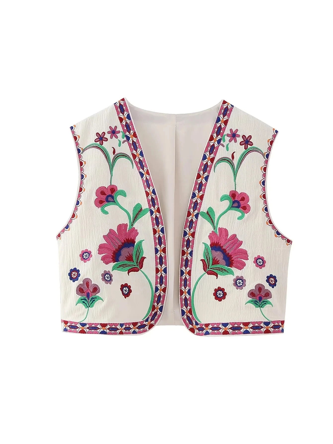 2025 Women Fashion Floral Embroidery Vest Vintage Sleeveless