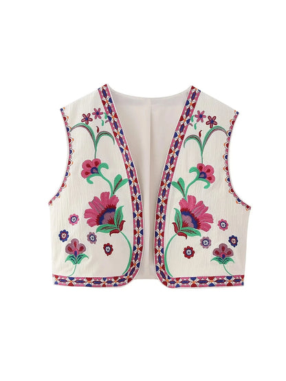 2025 Women Fashion Floral Embroidery Vest Vintage Sleeveless