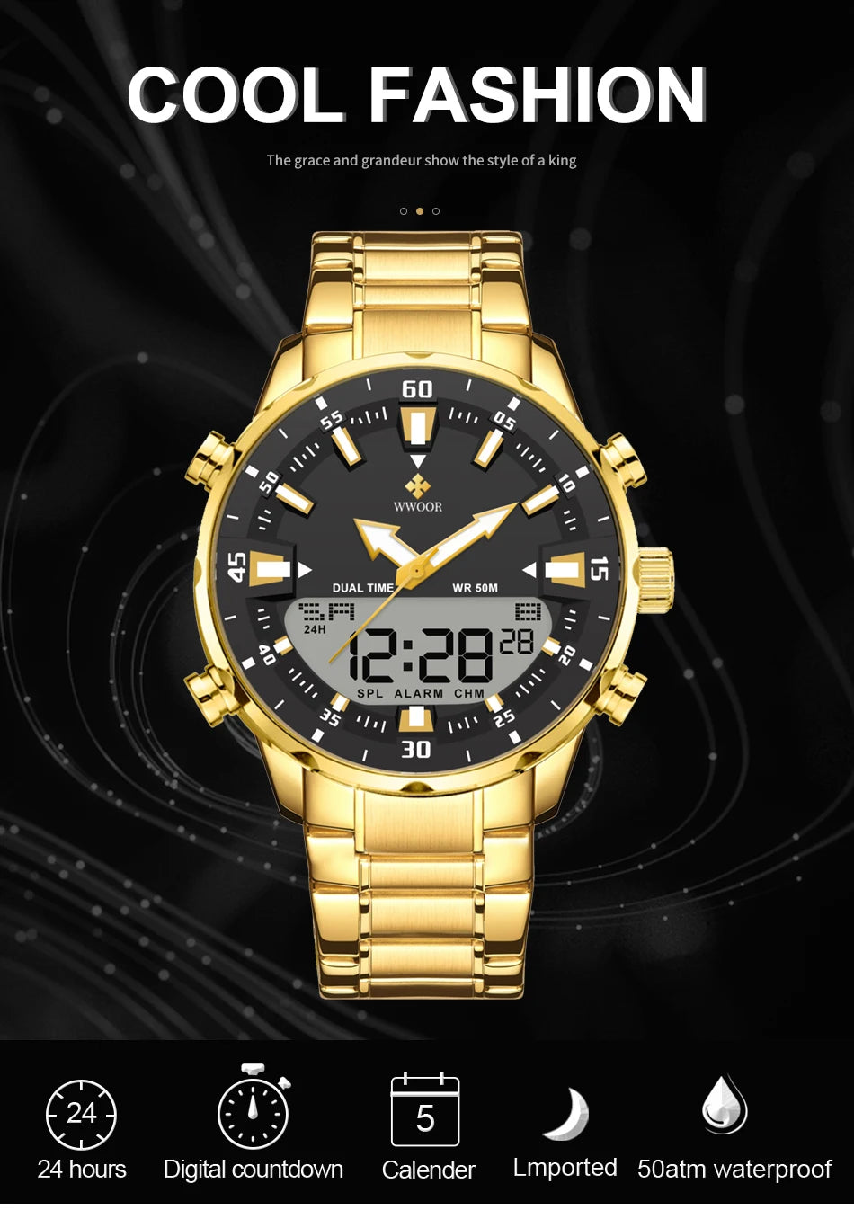 WWOOR New Luxury Digital Watch For Men Sports Big Watches