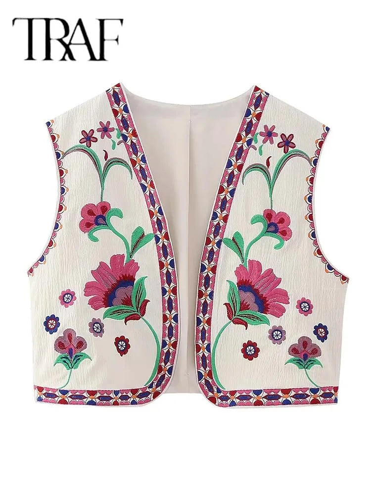 2025 Women Fashion Floral Embroidery Vest Vintage Sleeveless