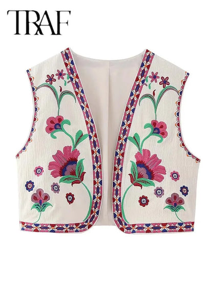 2025 Women Fashion Floral Embroidery Vest Vintage Sleeveless
