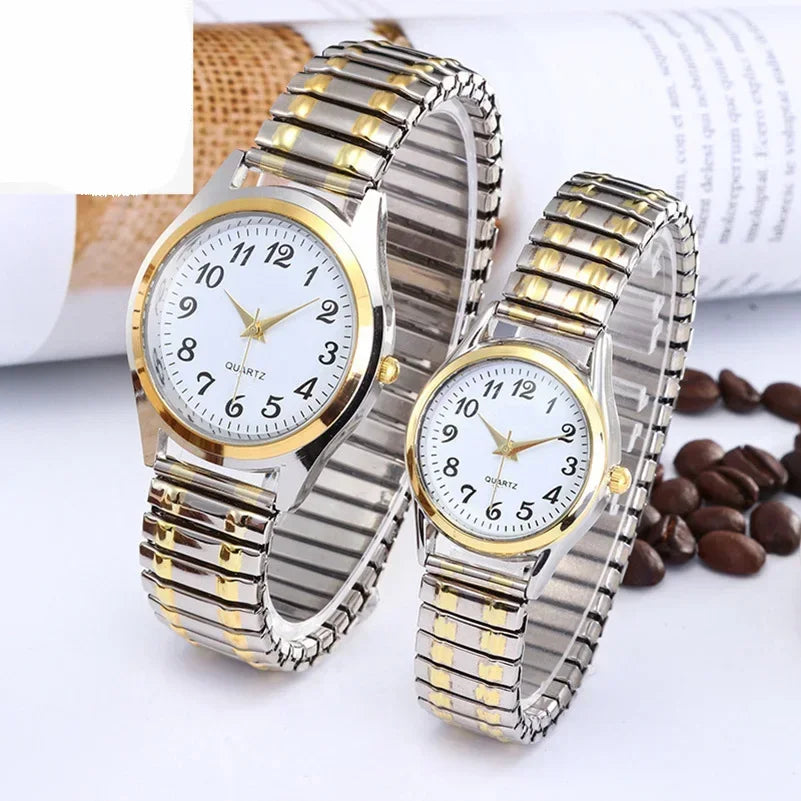 Man Women Couple Wrist Watches Stainless Steel Band Alloy