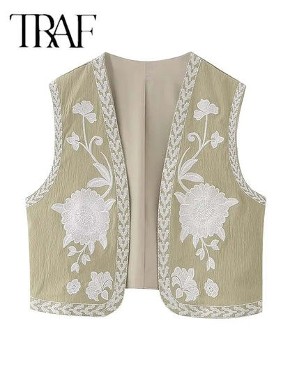 2025 Women Fashion Floral Embroidery Vest Vintage Sleeveless
