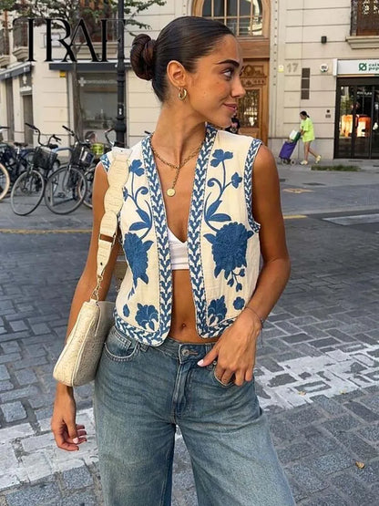 2025 Women Fashion Floral Embroidery Vest Vintage Sleeveless