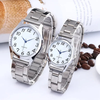 Man Women Couple Wrist Watches Stainless Steel Band Alloy