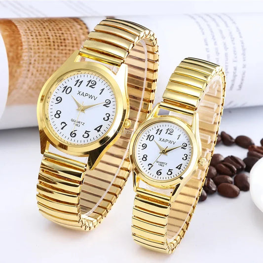 Man Women Couple Wrist Watches Stainless Steel Band Alloy