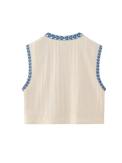 2025 Women Fashion Floral Embroidery Vest Vintage Sleeveless