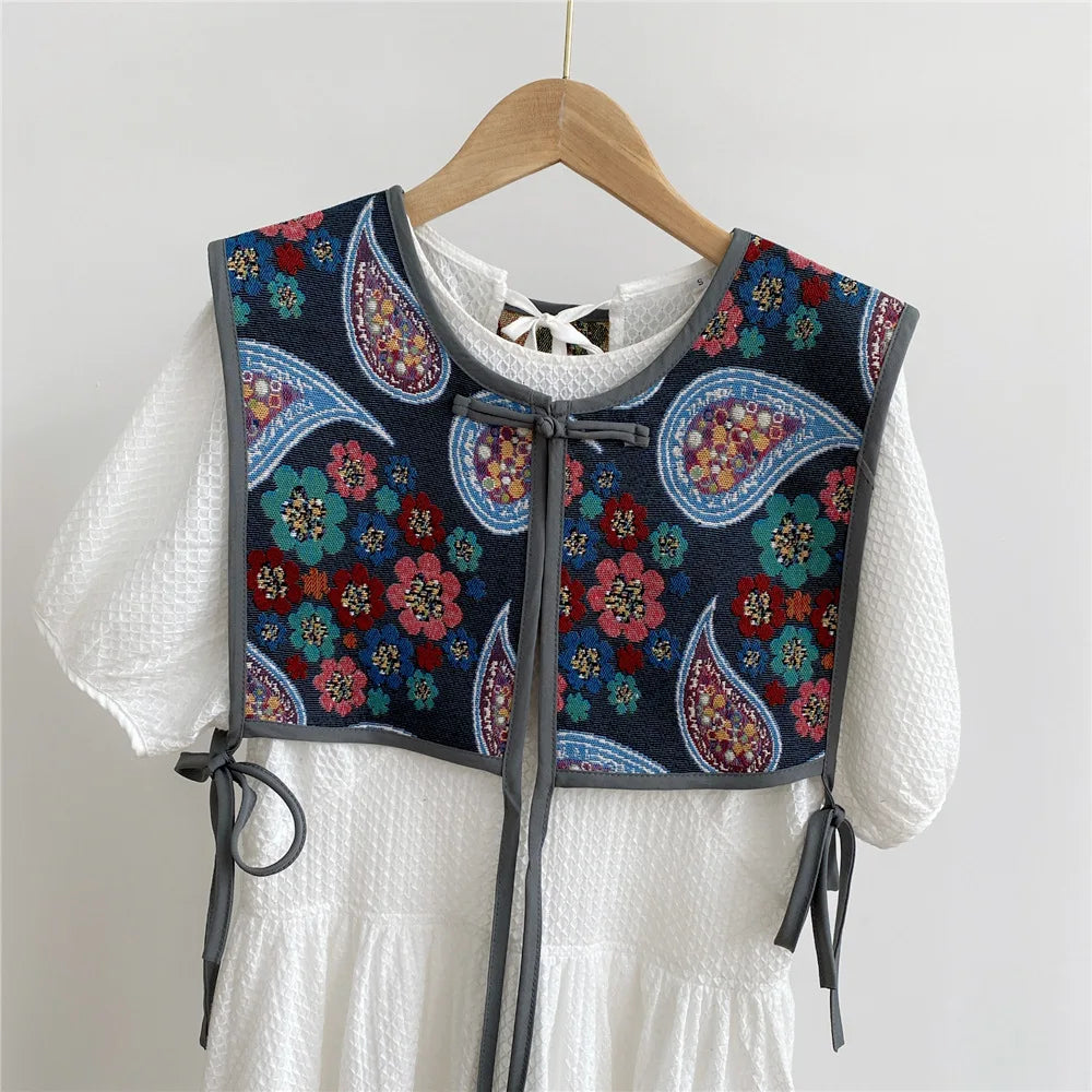 Vests Women Embroidery Lace-up Chic Vintage