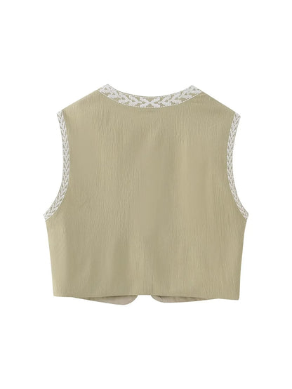 2025 Women Fashion Floral Embroidery Vest Vintage Sleeveless