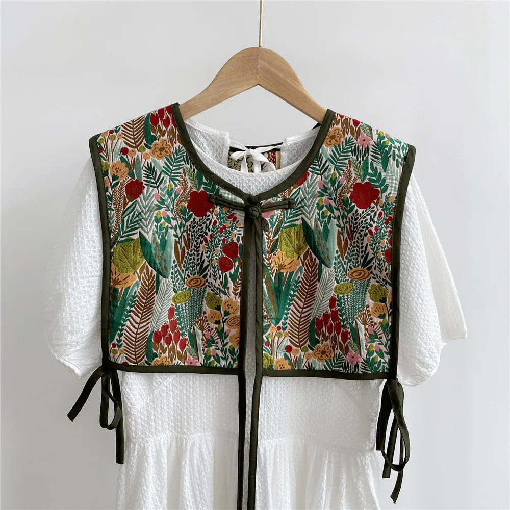 Vests Women Embroidery Lace-up Chic Vintage