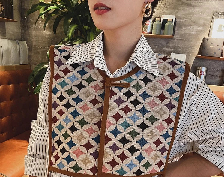 Vests Women Embroidery Lace-up Chic Vintage