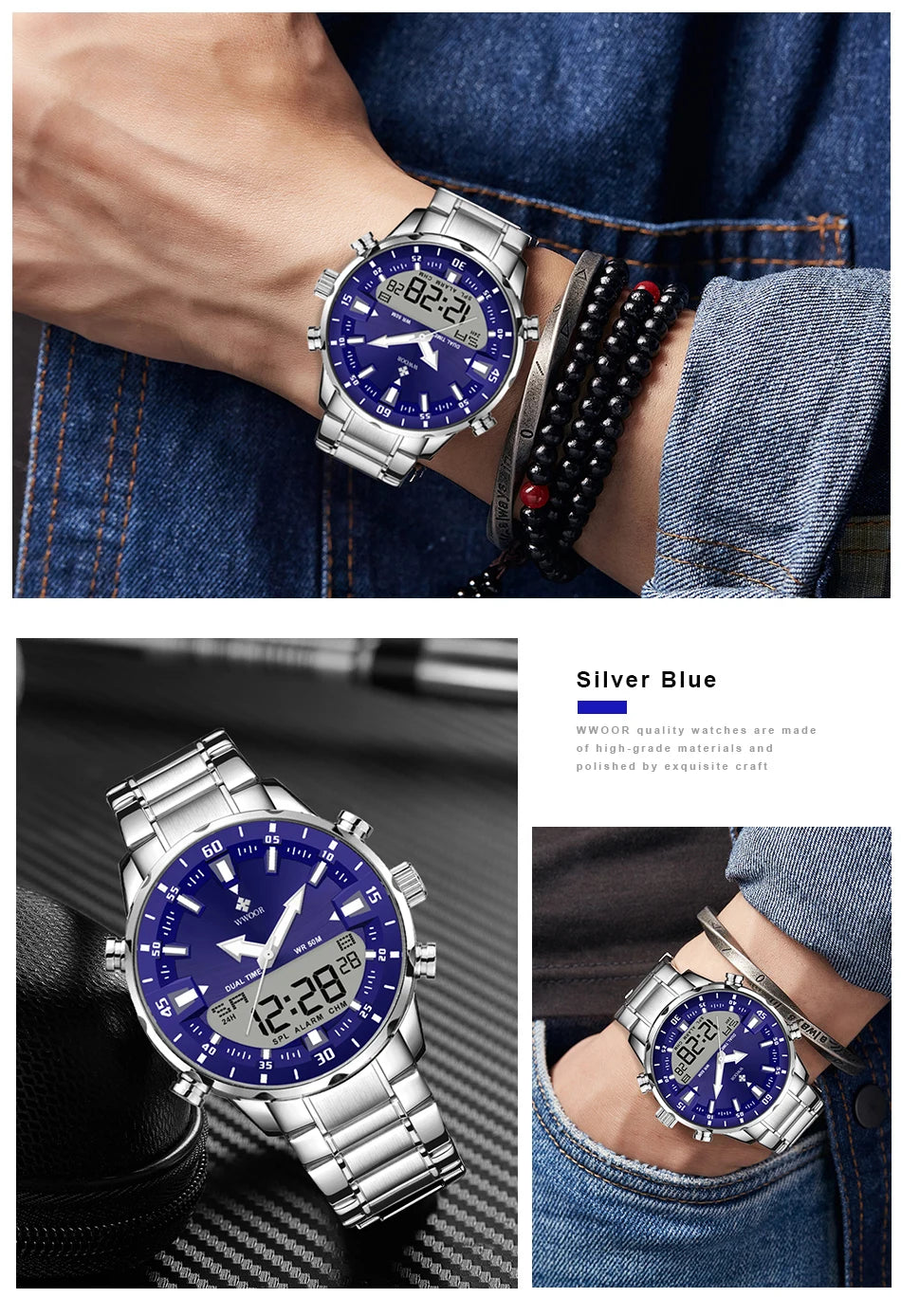 WWOOR New Luxury Digital Watch For Men Sports Big Watches