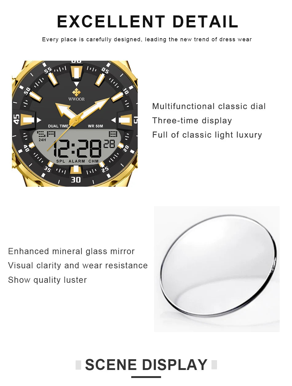WWOOR New Luxury Digital Watch For Men Sports Big Watches