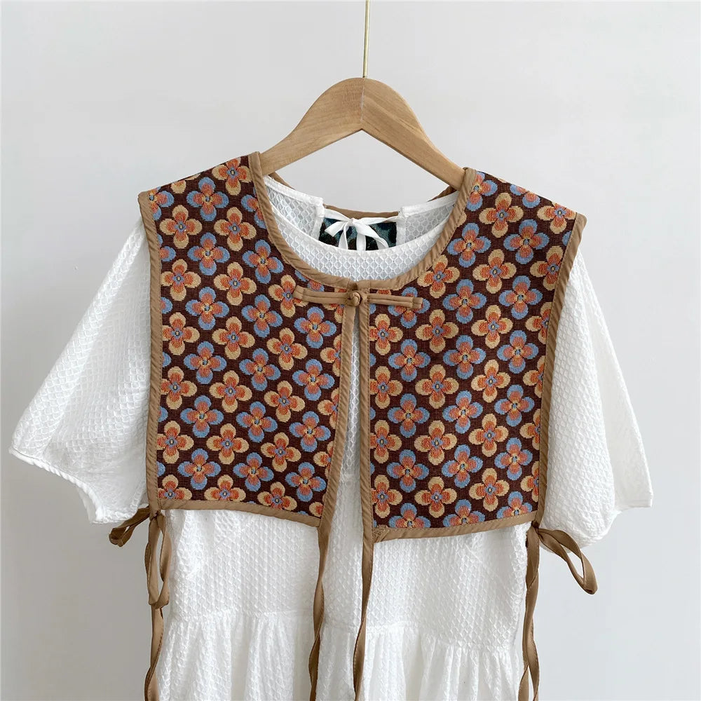 Vests Women Embroidery Lace-up Chic Vintage