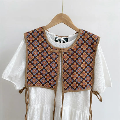 Vests Women Embroidery Lace-up Chic Vintage