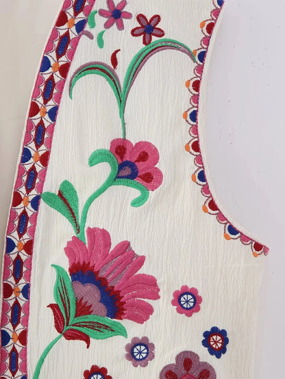 2025 Women Fashion Floral Embroidery Vest Vintage Sleeveless