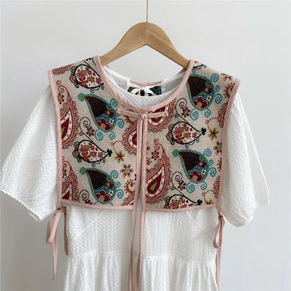 Vests Women Embroidery Lace-up Chic Vintage