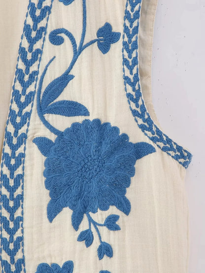 2025 Women Fashion Floral Embroidery Vest Vintage Sleeveless