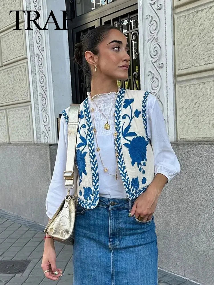 2025 Women Fashion Floral Embroidery Vest Vintage Sleeveless