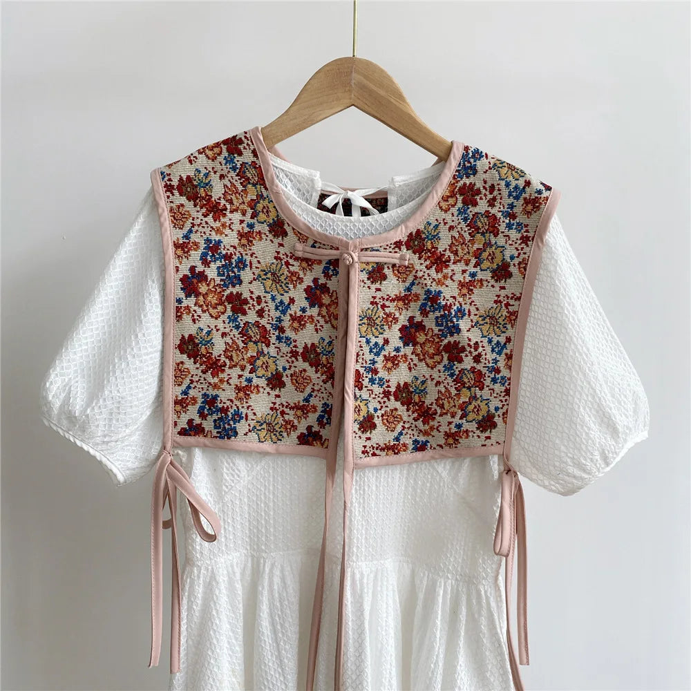 Vests Women Embroidery Lace-up Chic Vintage